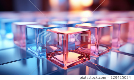 3D abstract background of reflective blue and pink glass cubes with copy space 3D abstract background of reflective blue and pink glass cubes with copy space 129415034