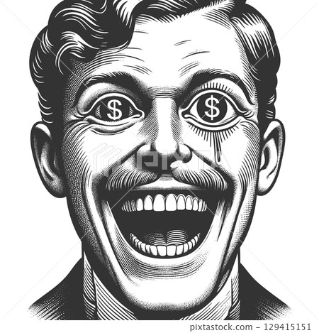 Man with Dollar Sign Eyes engraving vector 129415151