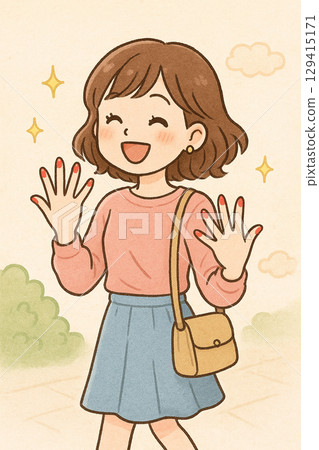 一個快樂的女孩從沙龍回來 129415171