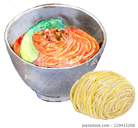 Watercolor illustration, hand-drawn illustration, dandan noodles, raw ramen Watercolor illustration, hand-drawn illustration, dandan noodles, raw ramen 129415208