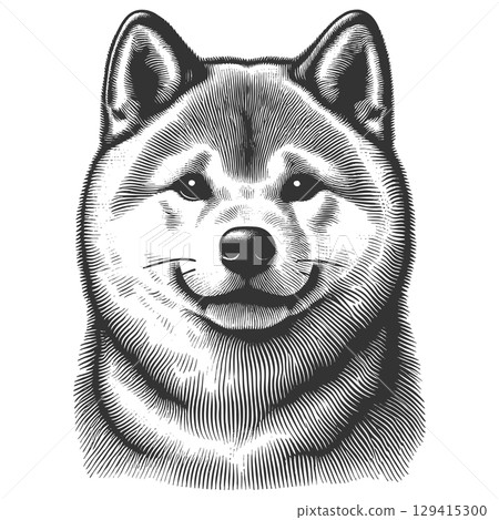 Happy Shiba Inu Dog engraving vector illustration 129415300