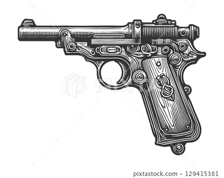 Vintage Handgun engraving vector illustration 129415381
