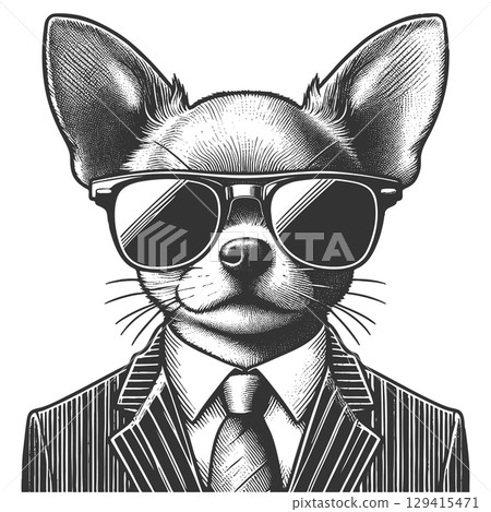 Chihuahua businessman Sunglasses engraving vector 129415471