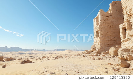 Ancient Ruins in the Vastness of the Sahara Desert, Egypt 129415530