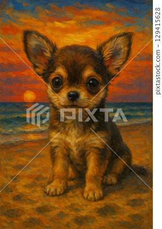 海灘上的吉娃娃小狗 129415628