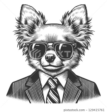 Chihuahua businessman Sunglasses engraving vector 129415761