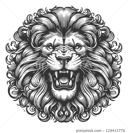 Fierce Lion Head Roaring tattoo engraving vector 129415778