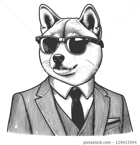 Shiba Inu dog businessman in Suit and Sunglasses  129415954