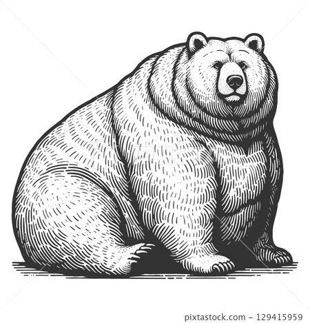 Fat chubby Sitting Bear engraving vector 129415959