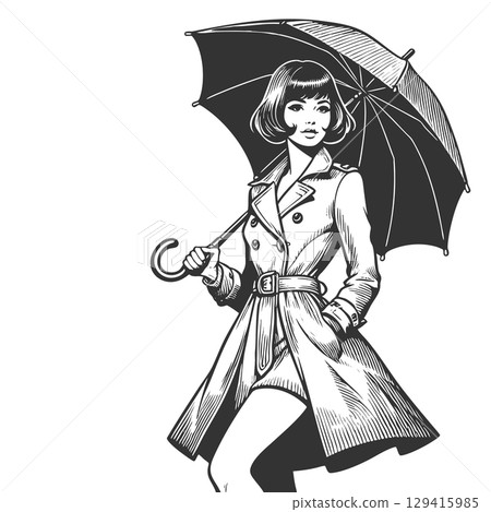 Woman in Trench Coat Umbrella vector illustration Woman in Trench Coat Umbrella vector illustration 129415985