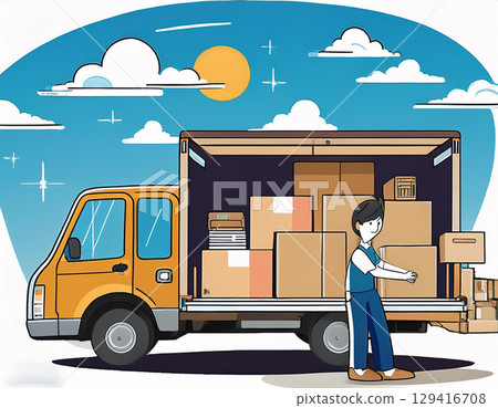 Man loading luggage onto truck 129416708