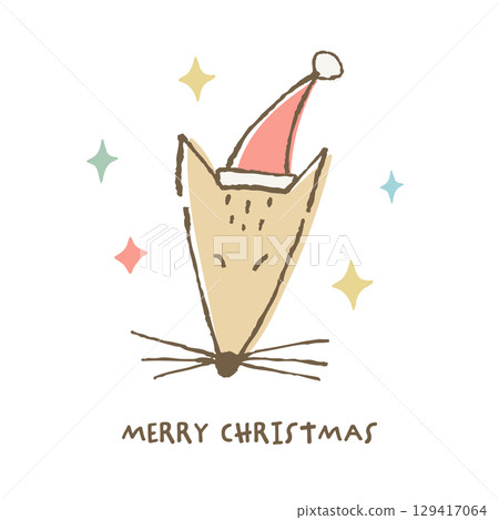 Fox face wearing a Santa hat. Hand-drawn rough line and pastel color illustration Fox face wearing a Santa hat. Hand-drawn rough line and pastel color illustration 129417064