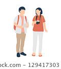 一對旅行夫婦在旅遊景點散步的插圖（地圖和相機） 129417303