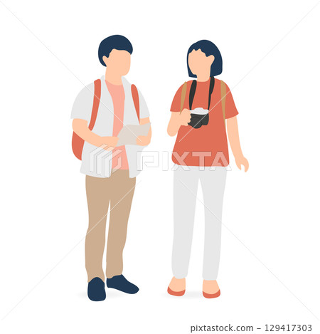 一對旅行夫婦在旅遊景點散步的插圖(地圖和相機) 一對旅行夫婦在旅遊景點散步的插圖(地圖和相機) 129417303