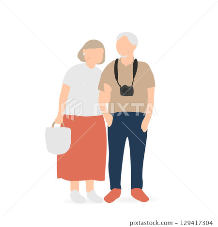 Travel illustration of a senior couple hugging each other 129417304
