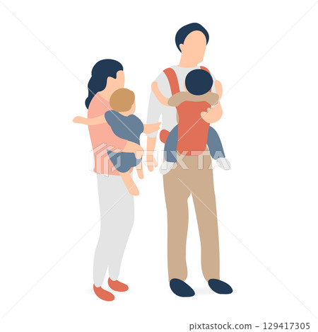 Illustration of a couple holding a baby (parenting infants and toddlers) 129417305