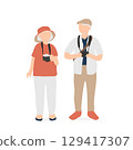 一對老年夫婦帶著相機的旅行插圖 129417307