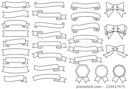 一套黑色和白色的絲帶和橫幅 一套黑色和白色的絲帶和橫幅 129417475