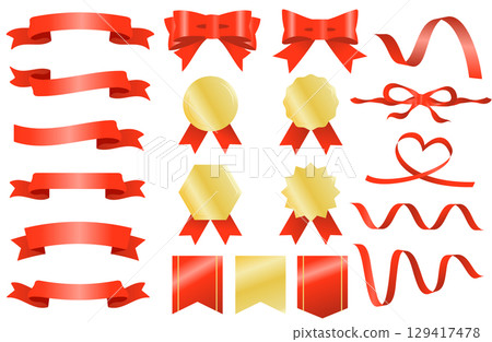 一套紅色絲帶和橫幅 一套紅色絲帶和橫幅 129417478