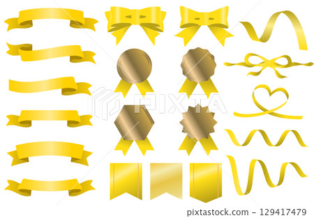 Set of yellow ribbons and banners 129417479