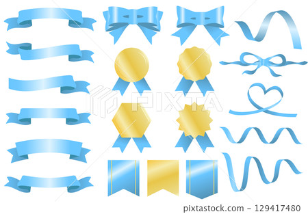 Set of light blue ribbons and banners 129417480
