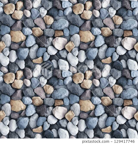 Seamless Boho Kids Nautical Beach stony Pattern in Pastel Tones Intricate Top View Design, grey, blueish, orange color tones 129417746