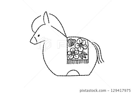 Horse illustration New Year's card material Clay doll Line drawing 129417975
