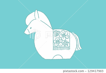 Horse illustration New Year's card material Clay doll Light blue 129417983
