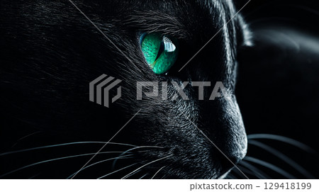 Close-up of a black cat's eyes 129418199