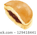 Watercolor illustration of a cross section of a dorayaki 129418441