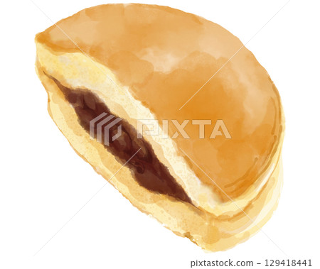 Watercolor illustration of a cross section of a dorayaki 129418441