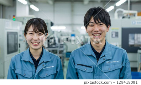 製造業的年輕男女在工廠工作 製造業的年輕男女在工廠工作 129419091