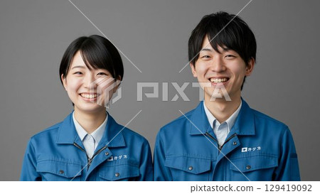 製造業的年輕男女在工廠工作 製造業的年輕男女在工廠工作 129419092