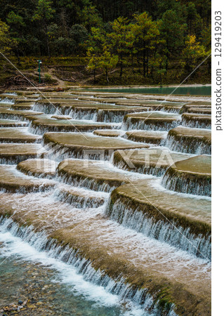 Terraced Waterfalls of Blue Moon Valley, Jade Dragon Snow Mountain, Lijiang Terraced Waterfalls of Blue Moon Valley, Jade Dragon Snow Mountain, Lijiang 129419203