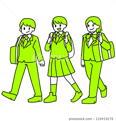 穿著無性別制服的男高中生在上學路上 129419278