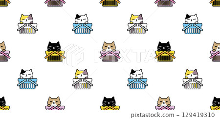 cat seamless pattern kitten shopping basket vector calico doodle cartoon pet animal illustration tile background gift wrapping paper repeat wallpaper scarf isolated cat seamless pattern kitten shopping basket vector calico doodle cartoon pet animal illustration tile background gift wrapping paper repeat wallpaper scarf isolated 129419310