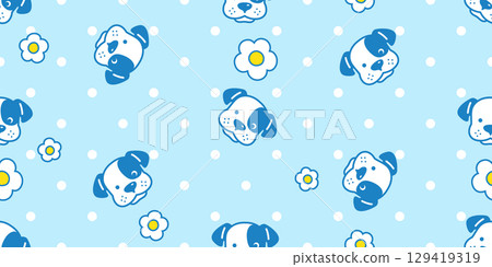 dog seamless pattern flower daisy polka dot puppy vector pet breed cartoon gift wrapping paper repeat wallpaper tile background doodle illustration isolated design 129419319