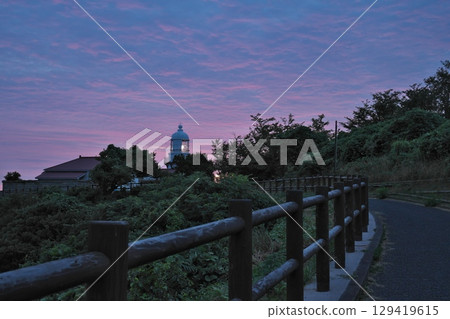 A beautiful sunrise at Mihonoseki Lighthouse in Matsue City, Shimane Prefecture in summer 129419615