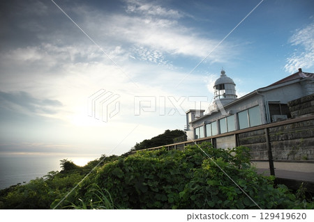 Beautiful summer Mihonoseki Lighthouse in Matsue city, Shimane prefecture, just after sunrise Beautiful summer Mihonoseki Lighthouse in Matsue city, Shimane prefecture, just after sunrise 129419620