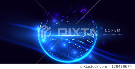 Futuristic glowing blue square pattern on dark blue background. Futuristic glowing blue square pattern on dark blue background. 129419674