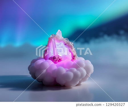 Ethereal Crystal Bloom Amidst Northern Lights Spectacle Ethereal Crystal Bloom Amidst Northern Lights Spectacle 129420327