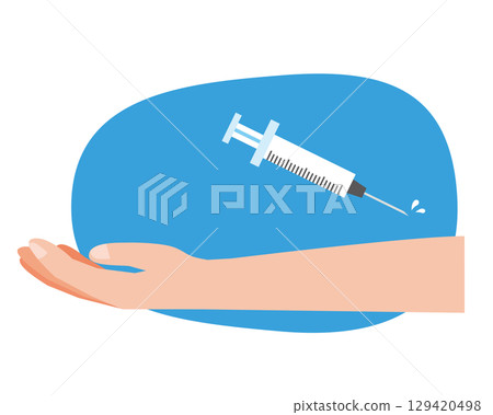 帶有註射器的手臂插圖 129420498