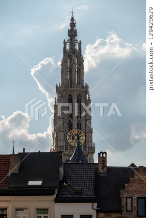 Belfry of Cathedral of Our Lady Roman Catholic church in Antwerp, Belgium, largest Gothic church in Belgium Belfry of Cathedral of Our Lady Roman Catholic church in Antwerp, Belgium, largest Gothic church in Belgium 129420629