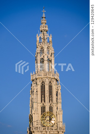 Belfry of Cathedral of Our Lady Roman Catholic church in Antwerp, Belgium, largest Gothic church in Belgium Belfry of Cathedral of Our Lady Roman Catholic church in Antwerp, Belgium, largest Gothic church in Belgium 129420645