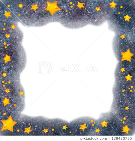 Stars fly in outer space, square frame, hand-drawn watercolor illustration. Drawing for cards, photo frames, invitations, scrapbooking 129420730
