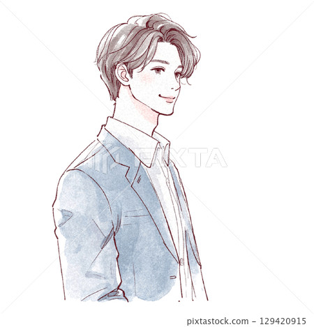 Watercolor male portrait - hand-painted style 129420915