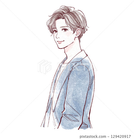 Watercolor male portrait - hand-painted style 129420917