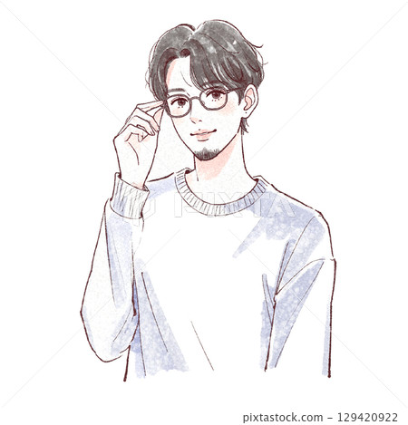 水彩男性肖像-手繪風格 129420922