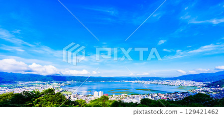 Panoramic view of Suwa city and Lake Suwa [View from Tateishi Park] 129421462