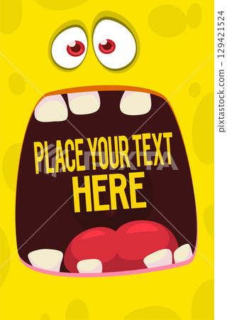 Funny cartoon monster face. Illustration of cute and happy monster expression. Halloween design Funny cartoon monster face. Illustration of cute and happy monster expression. Halloween design 129421524